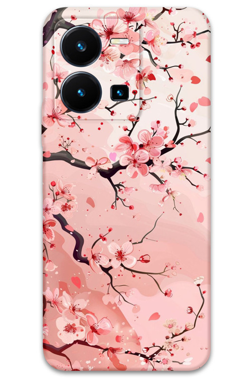 Vivo Y35 Uyumlu Çiçek Desenli Telefon Kılıfı + Ekran Koruyucu - 5805