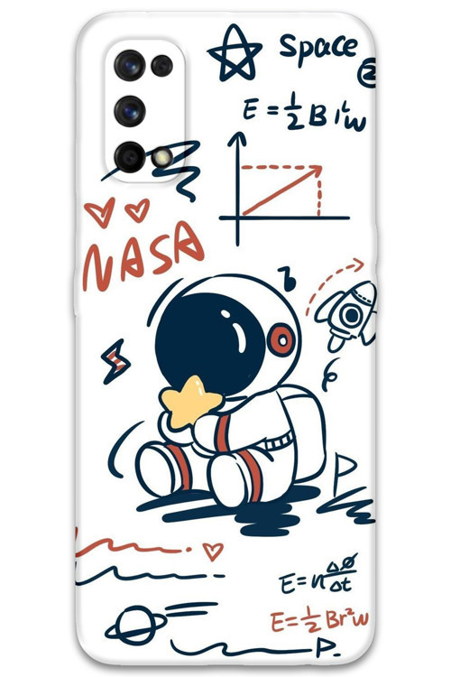 Realme 7 Pro Uyumlu Astronot Desenli Telefon Kılıfı + Ekran Koruyucu - 5858