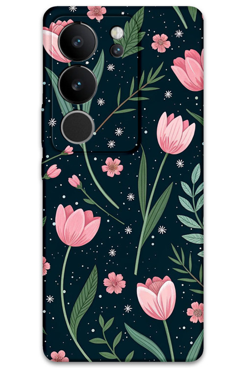 Vivo V29 Uyumlu Çiçek Desenli Telefon Kılıfı + Ekran Koruyucu - 5788