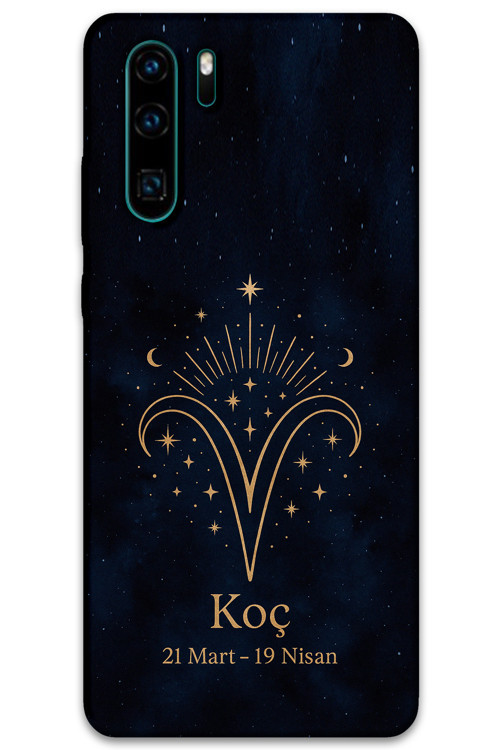 Huawei P30 Pro Uyumlu Koç Burcu Desenli Telefon Kılıfı + Ekran Koruyucu - 5768
