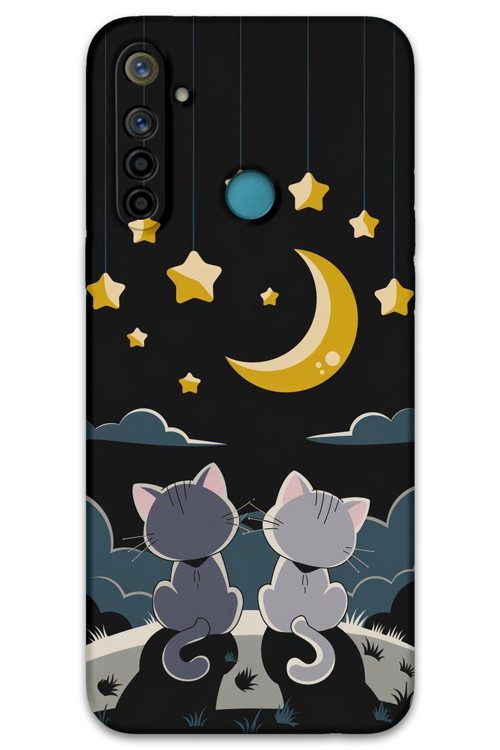 Realme 5İ Uyumlu Kedi Desenli Telefon Kılıfı + Ekran Koruyucu - 5809