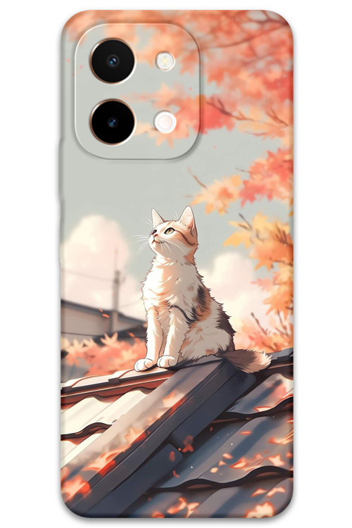 Vivo Y28 Uyumlu Kedi Desenli Telefon Kılıfı + Ekran Koruyucu - 5784