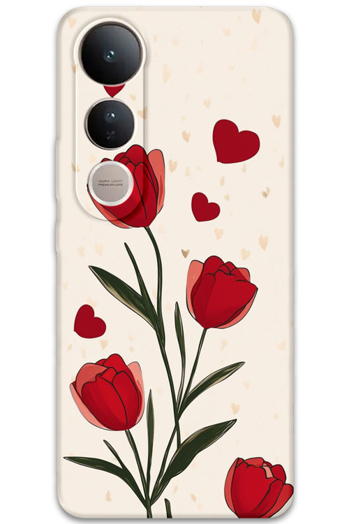 Vivo V50 Lite 4G Uyumlu Çiçek Desenli Telefon Kılıfı + Ekran Koruyucu - 5789