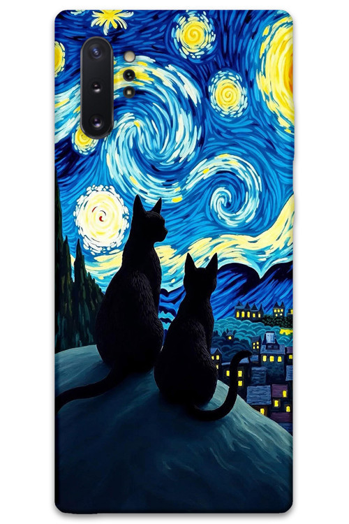 Galaxy Note 10 Plus Uyumlu Kedi Desenli Telefon Kılıfı + Ekran Koruyucu - 5782
