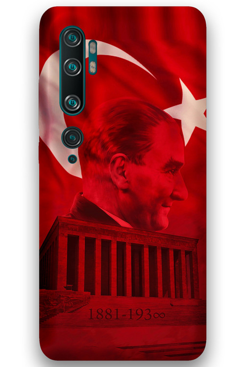 Xiaomi Mi Note 10 Uyumlu Atatürk Desenli Telefon Kılıfı + Ekran Koruyucu - 5848