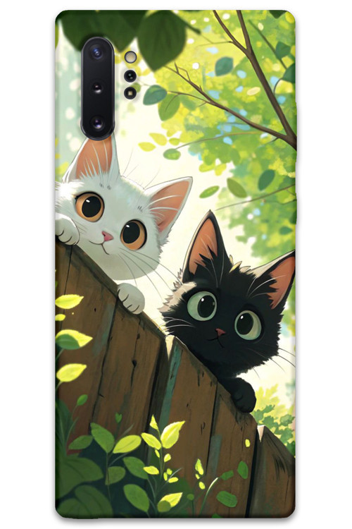 Galaxy Note 10 Plus Uyumlu Kedi Desenli Telefon Kılıfı + Ekran Koruyucu - 5785