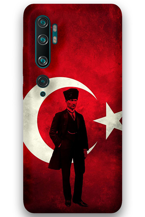 Xiaomi Mi Note 10 Uyumlu Atatürk Desenli Telefon Kılıfı + Ekran Koruyucu - 5849