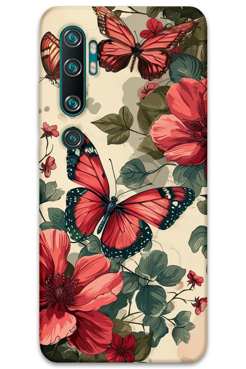 Xiaomi Mi Note 10 Uyumlu Kelebek Desenli Telefon Kılıfı + Ekran Koruyucu - 5795