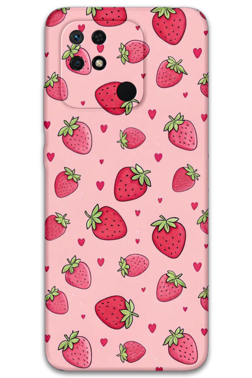 Poco C40 Uyumlu Çilek Desenli Telefon Kılıfı + Ekran Koruyucu - 5804