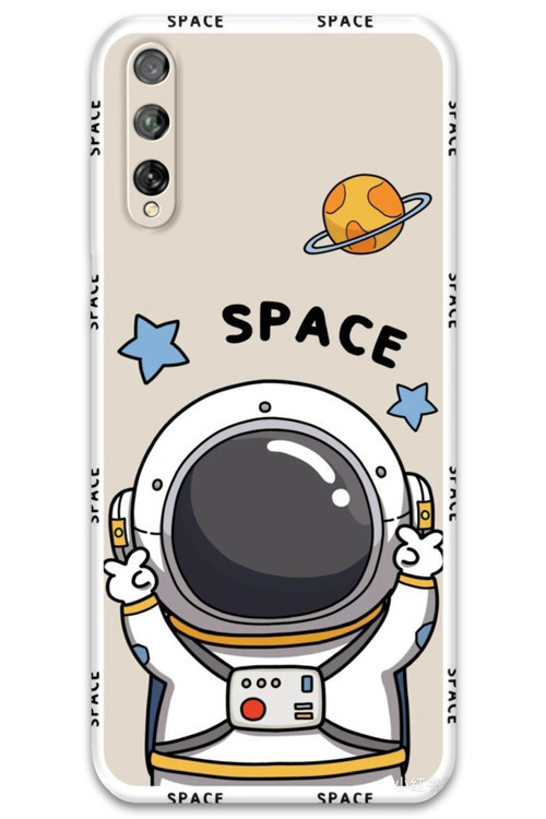 Huawei P Smart S Uyumlu Astronot Desenli Telefon Kılıfı + Ekran Koruyucu - 5865