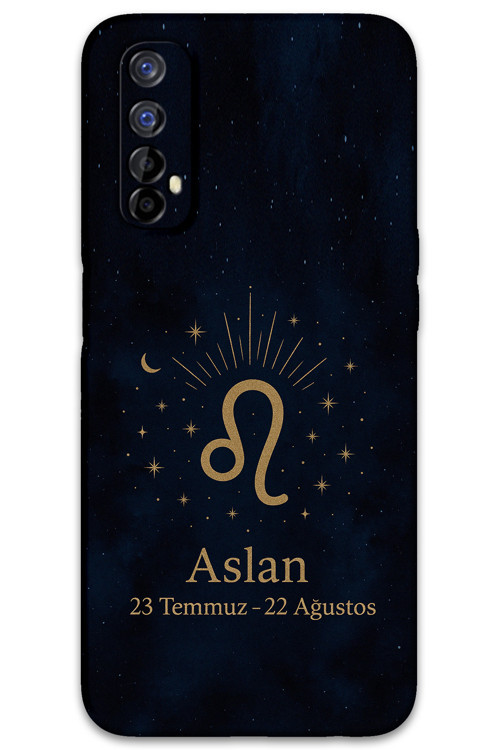 Realme 7 Uyumlu Aslan Burcu Desenli Telefon Kılıfı + Ekran Koruyucu - 5772