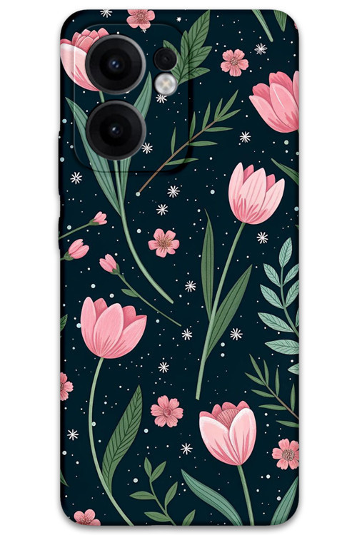 Oppo Reno 13F 5G Uyumlu Çiçek Desenli Telefon Kılıfı + Ekran Koruyucu - 5788