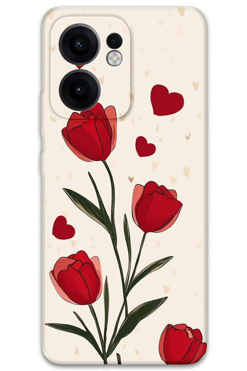 Oppo Reno 13F 5G Uyumlu Çiçek Desenli Telefon Kılıfı + Ekran Koruyucu - 5789