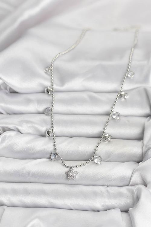 Zarif Boyunlar için Silver Pirinç Yıldız Kadın Kolye
