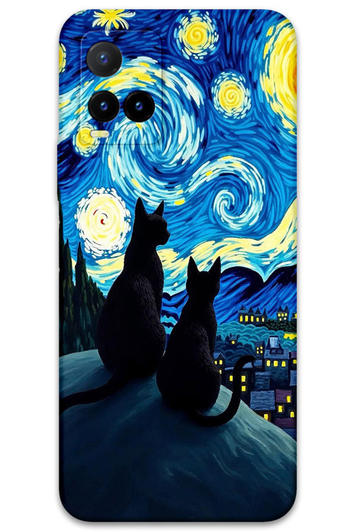 Vivo Y32 Uyumlu Kedi Desenli Telefon Kılıfı + Ekran Koruyucu - 5782