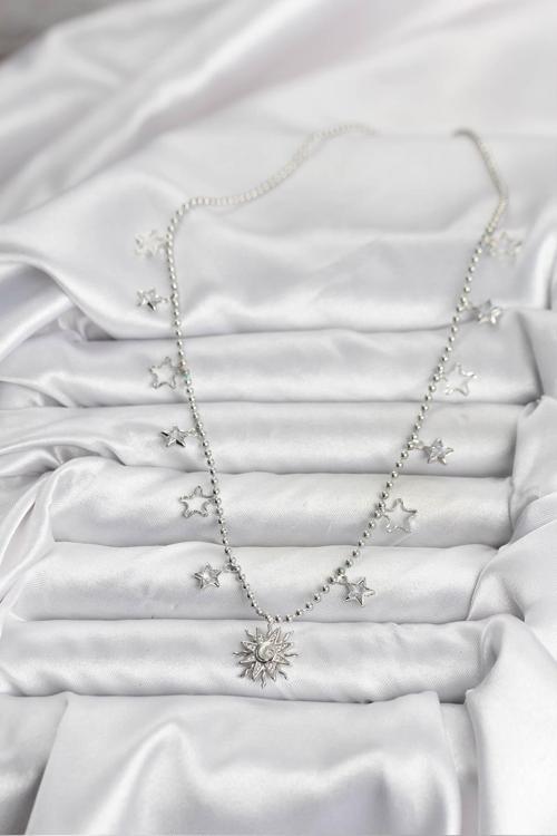 Zarif Boyunlar için Silver Pirinç Güneş Kadın Kolye