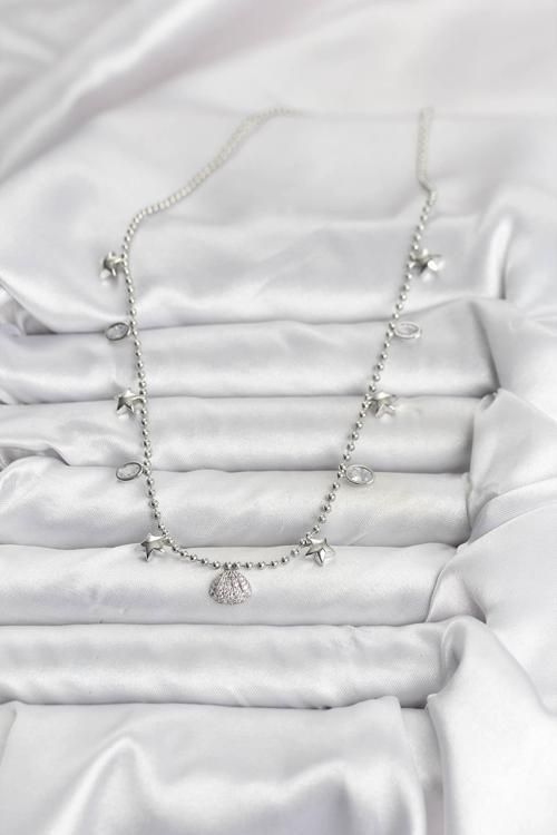 Zarif Boyunlar için Silver Pirinç Zirkonlu Deniz Kabuğu Kadın Kolye