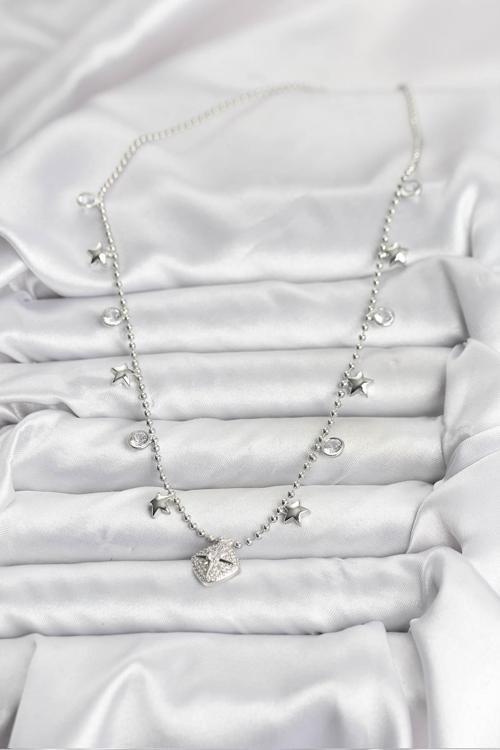 Zarif Boyunlar için Silver Pirinç Zirkonlu Kutup Yıldızı Kadın Kolye