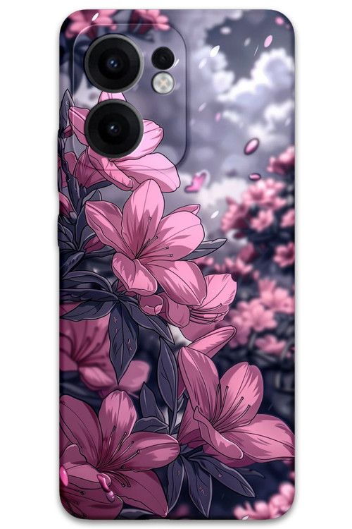 Oppo Reno 13F 5G Uyumlu Çiçek Desenli Telefon Kılıfı + Ekran Koruyucu - 5796