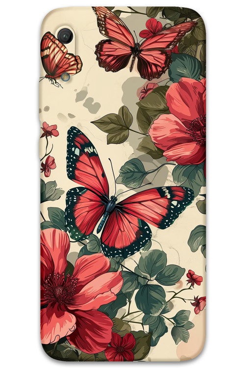 Huawei Y6 2019 Uyumlu Kelebek Desenli Telefon Kılıfı + Ekran Koruyucu - 5795
