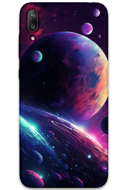 Huawei Y7 Prime 2019 Uyumlu Uzay Desenli Telefon Kılıfı + Ekran Koruyucu - 5862