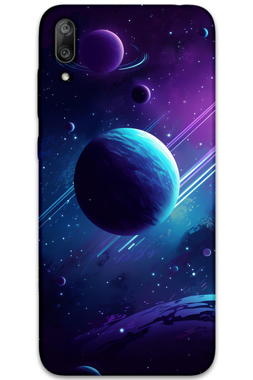 Huawei Y7 Prime 2019 Uyumlu Uzay Desenli Telefon Kılıfı + Ekran Koruyucu - 5866