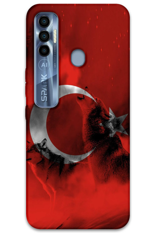 Tecno Spark 7 Pro Uyumlu Türk Bayrağı Desenli Telefon Kılıfı + Ekran Koruyucu - 5854
