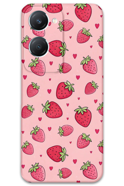 Vivo Y18 Uyumlu Çilek Desenli Telefon Kılıfı + Ekran Koruyucu - 5804