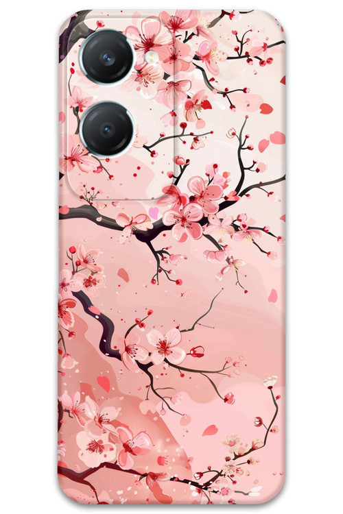 Vivo Y18 Uyumlu Çiçek Desenli Telefon Kılıfı + Ekran Koruyucu - 5805