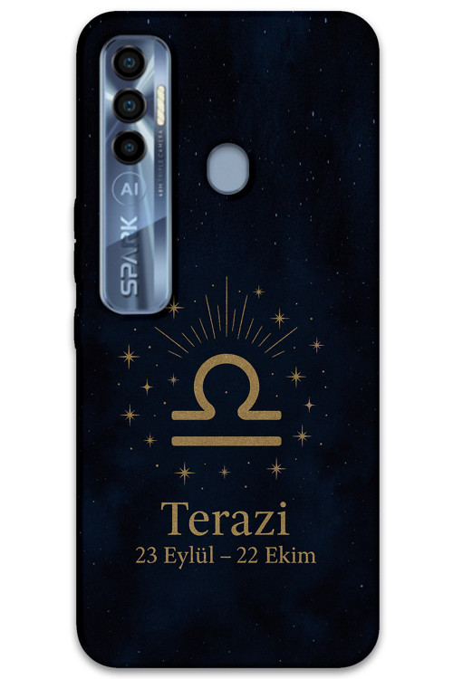 Tecno Spark 7 Pro Uyumlu Terazi Burcu Desenli Telefon Kılıfı + Ekran Koruyucu - 5774