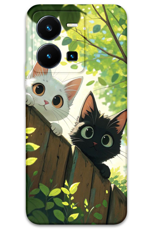 Vivo Y35 Uyumlu Kedi Desenli Telefon Kılıfı + Ekran Koruyucu - 5785