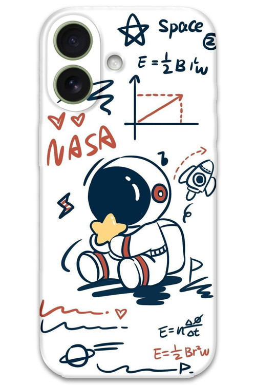 İphone 16 Plus Uyumlu Astronot Desenli Telefon Kılıfı + Ekran Koruyucu - 5858