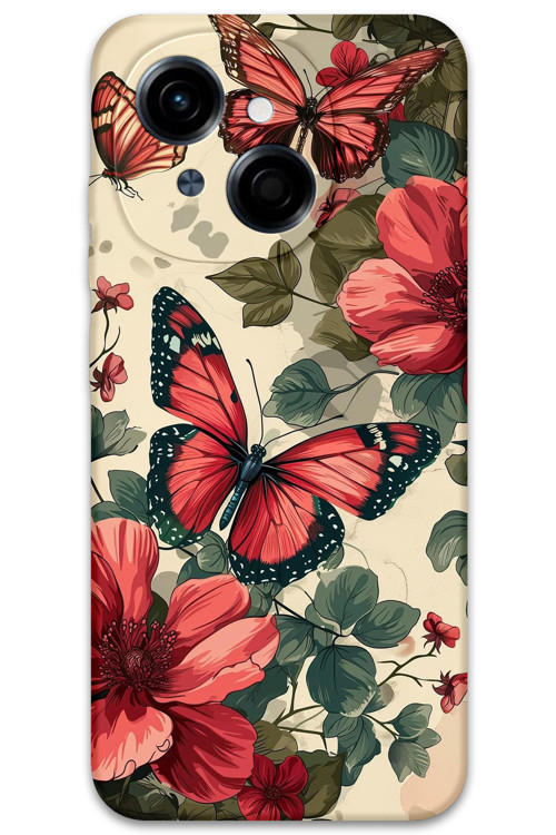 Tecno Spark Go 1 2025 Uyumlu Kelebek Desenli Telefon Kılıfı + Ekran Koruyucu - 5795