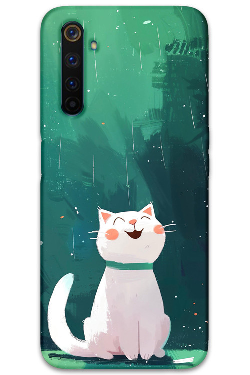 Realme 6 Pro Uyumlu Kedi Desenli Telefon Kılıfı + Ekran Koruyucu - 5781