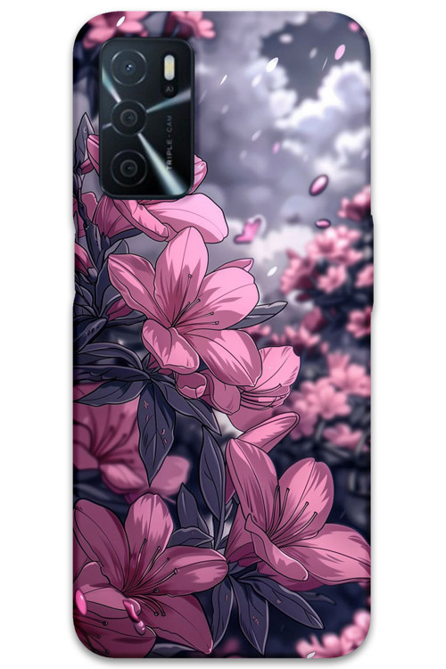 Oppo A55 Uyumlu Çiçek Desenli Telefon Kılıfı + Ekran Koruyucu - 5796