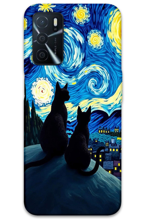 Oppo A55 Uyumlu Kedi Desenli Telefon Kılıfı + Ekran Koruyucu - 5782