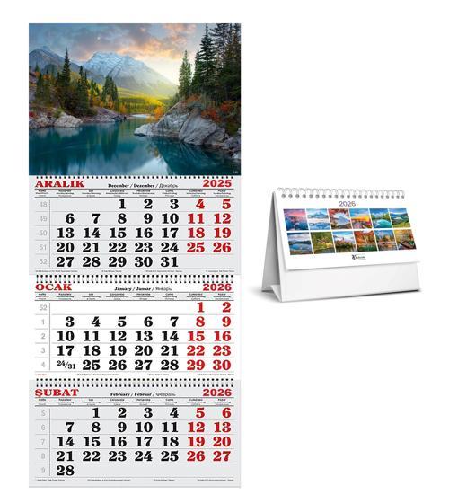 2026 Gemici Takvimi ve Karton Üçgen Masa Takvim-Manzaralar