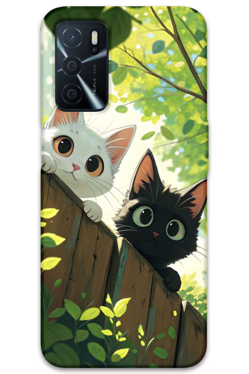 Oppo A55 Uyumlu Kedi Desenli Telefon Kılıfı + Ekran Koruyucu - 5785