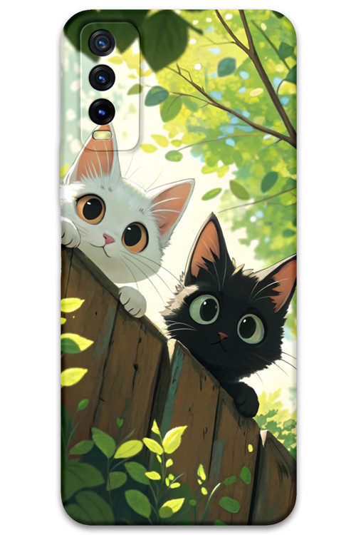 Vivo Y11S Uyumlu Kedi Desenli Telefon Kılıfı + Ekran Koruyucu - 5785