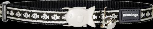 Reddingo Reflektörlü Balık Desenli Siyah Kedi Boyun Tasması 12mm / 20-32 cm