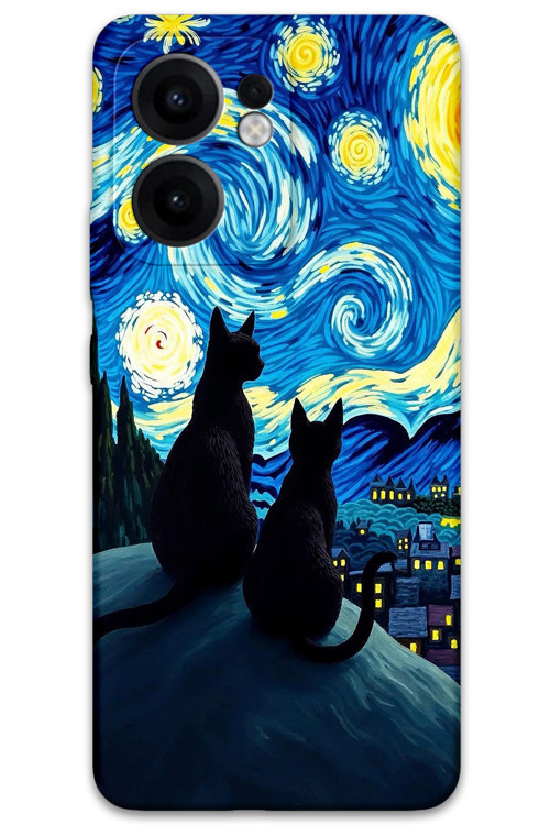 Oppo Reno 13F 5G Uyumlu Kedi Desenli Telefon Kılıfı + Ekran Koruyucu - 5782