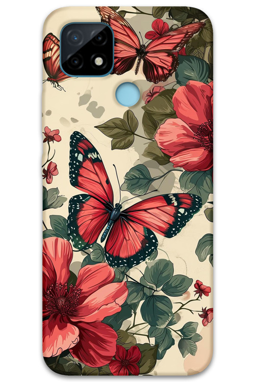 Realme C25 Uyumlu Kelebek Desenli Telefon Kılıfı + Ekran Koruyucu - 5795