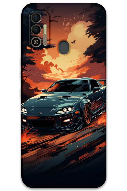 Tecno Spark 7T Uyumlu Araba Desenli Telefon Kılıfı + Ekran Koruyucu - 5766