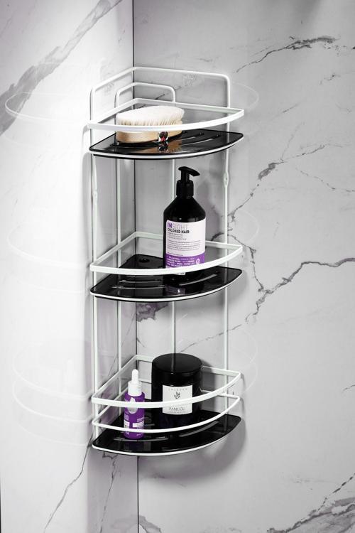 Yapışkanlı Ömür Boyu Paslanmaz Kristal Ayarlanabilir Raf Banyo Düzenleyici Şampuanlık LK-03 BS