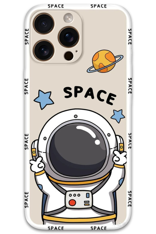 İphone 16 Pro Uyumlu Astronot Desenli Telefon Kılıfı + Ekran Koruyucu - 5865