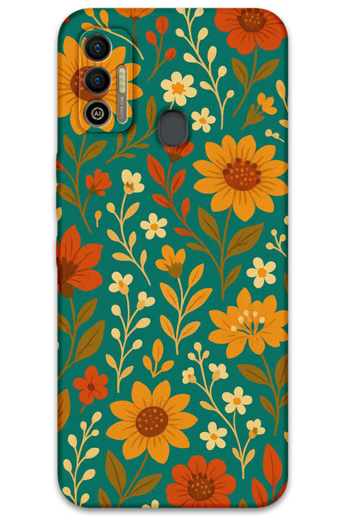 Tecno Spark 7T Uyumlu Çiçek Desenli Telefon Kılıfı + Ekran Koruyucu - 5786