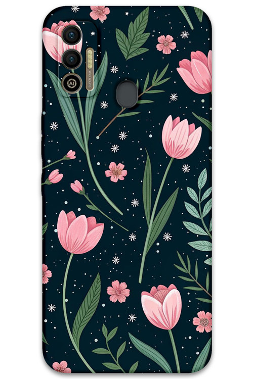 Tecno Spark 7T Uyumlu Çiçek Desenli Telefon Kılıfı + Ekran Koruyucu - 5788
