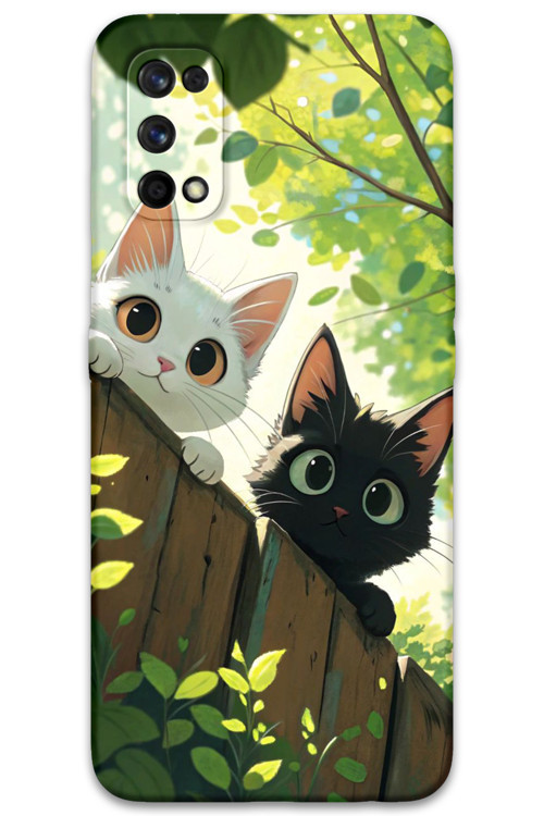 Realme 7 Pro Uyumlu Kedi Desenli Telefon Kılıfı + Ekran Koruyucu - 5785