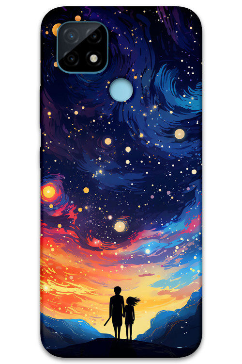 Realme C25 Uyumlu Uzay Desenli Telefon Kılıfı + Ekran Koruyucu - 5863