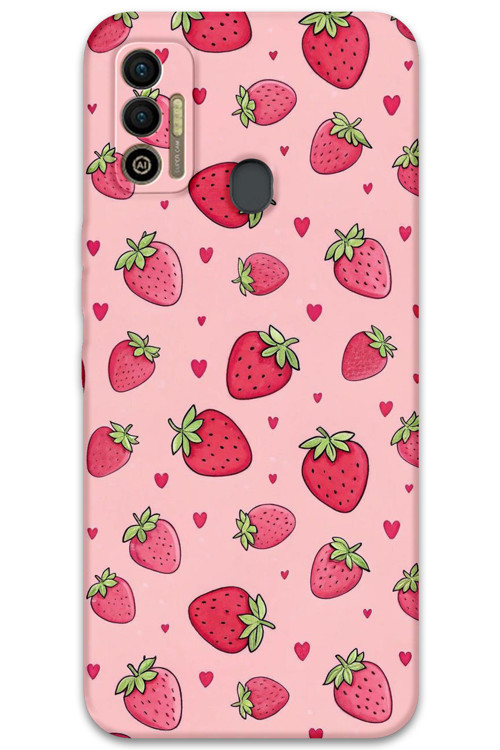 Tecno Spark 7T Uyumlu Çilek Desenli Telefon Kılıfı + Ekran Koruyucu - 5804